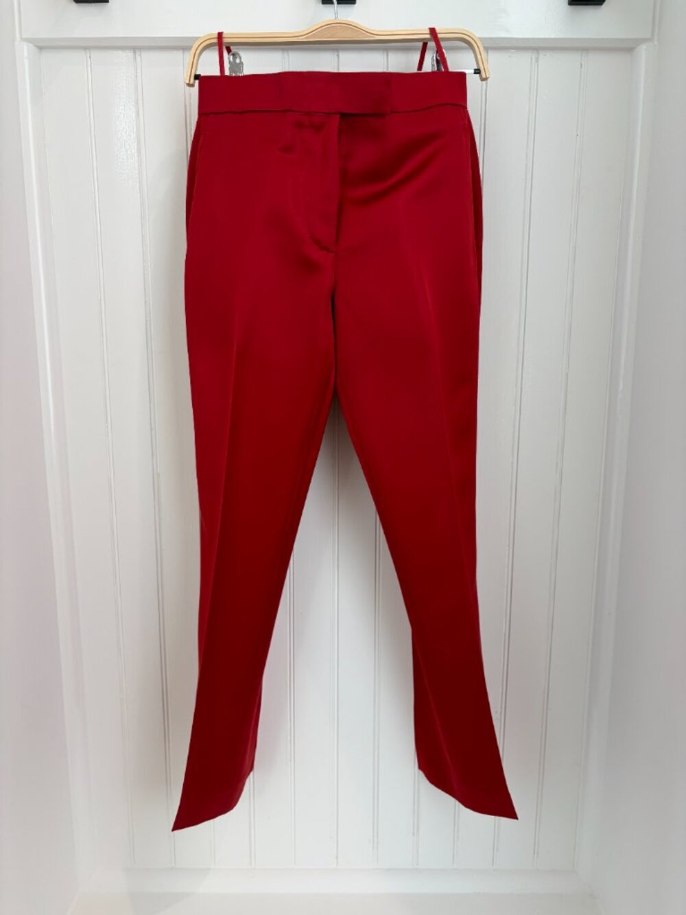 Helmut Lang Red Satin Viscose Trousers — Straight Leg, Size 2